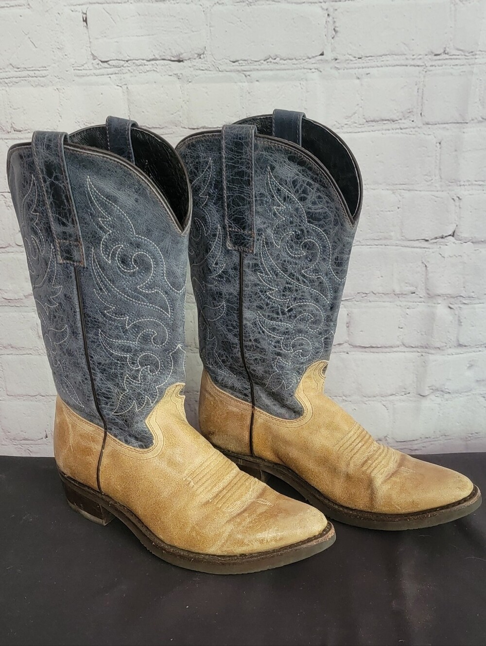 Two-Tone Masterson Western Cowboy Boots - Blue Shaft & Tan Foot 7.5